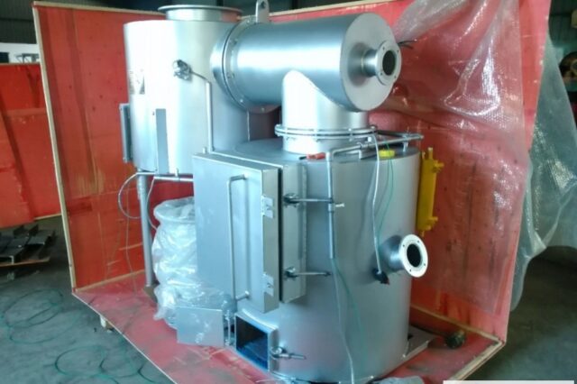 The new incinerator with 20 kgs per hour capacity was finished and ready for shipping. This incinerator is oil direct fired and small scale