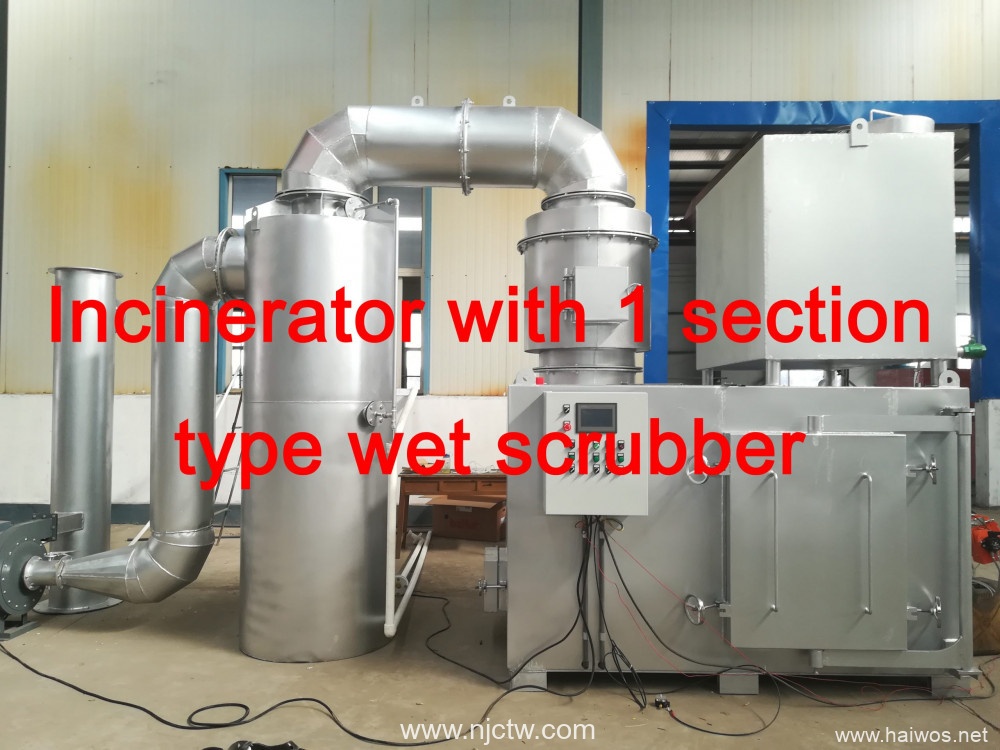 Incinerator with 1 or 3 area kind damp scrubber