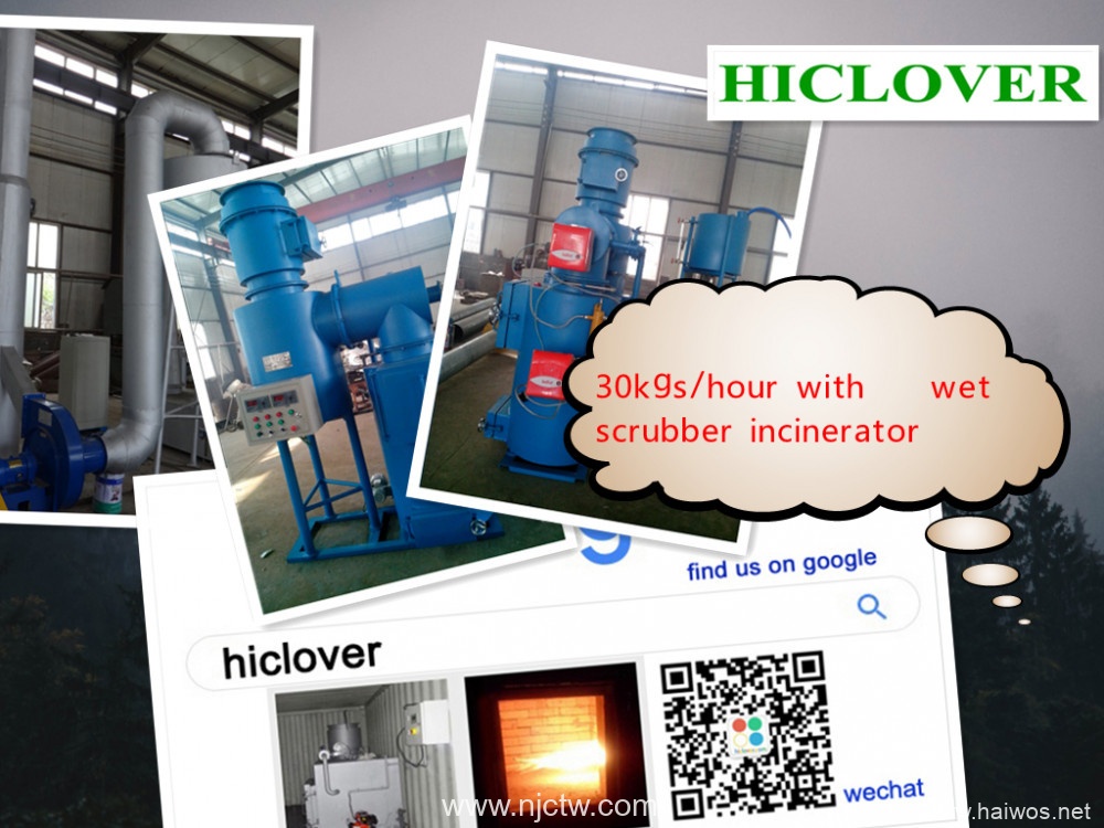 Dual heat burners as well as double chamber burner Burning ability up to 30 Kg per hour with wet scrubber